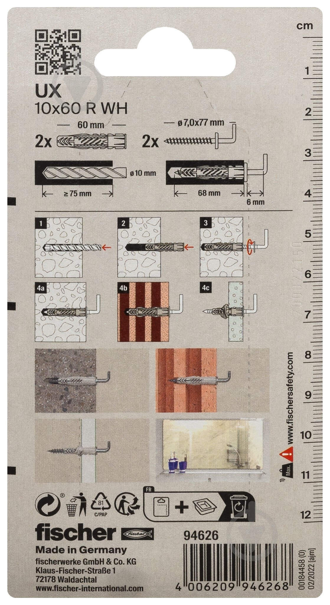 Дюбель універсальний дюбель UX 8x50 з буртом з С-гаком fischer 8x50 мм 2 шт. (94626) - фото 3 Дюбель універсальний дюбель UX 8x50 з буртом з С-гаком fischer 8x50 мм 2 шт. (94626) - фото 3