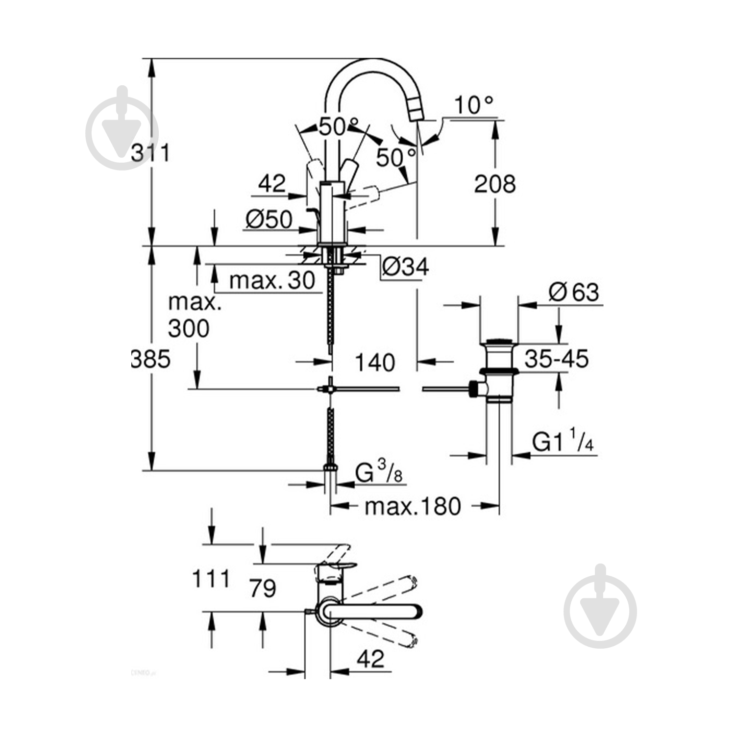 Змішувач для умивальника Grohe QuickFix Start L-Size 242032432 з донним клапаном - фото 2