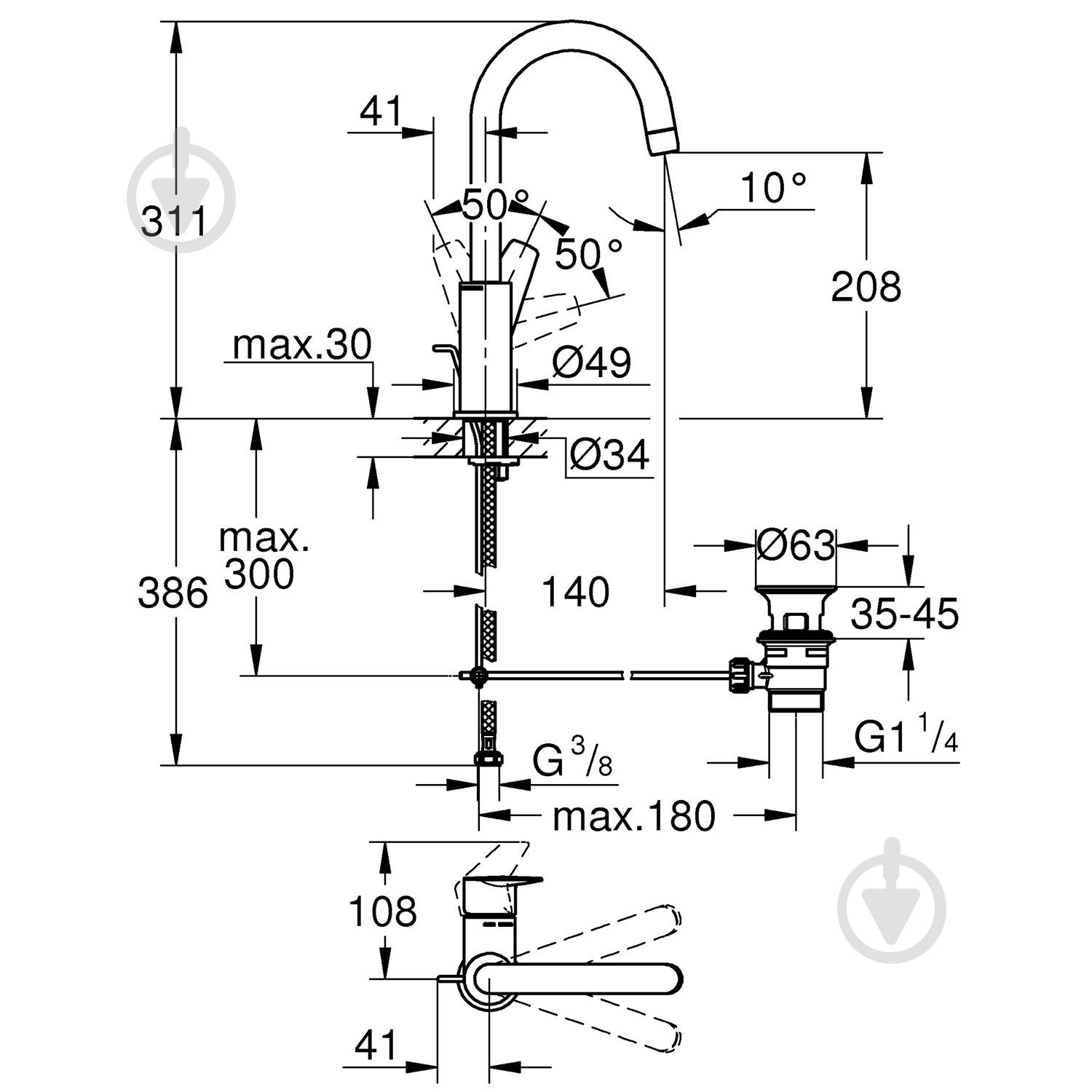 Змішувач для умивальника Grohe QuickFix StartEdge L-Size 24201001 - фото 2 Змішувач для умивальника Grohe QuickFix StartEdge L-Size 24201001 - фото 2