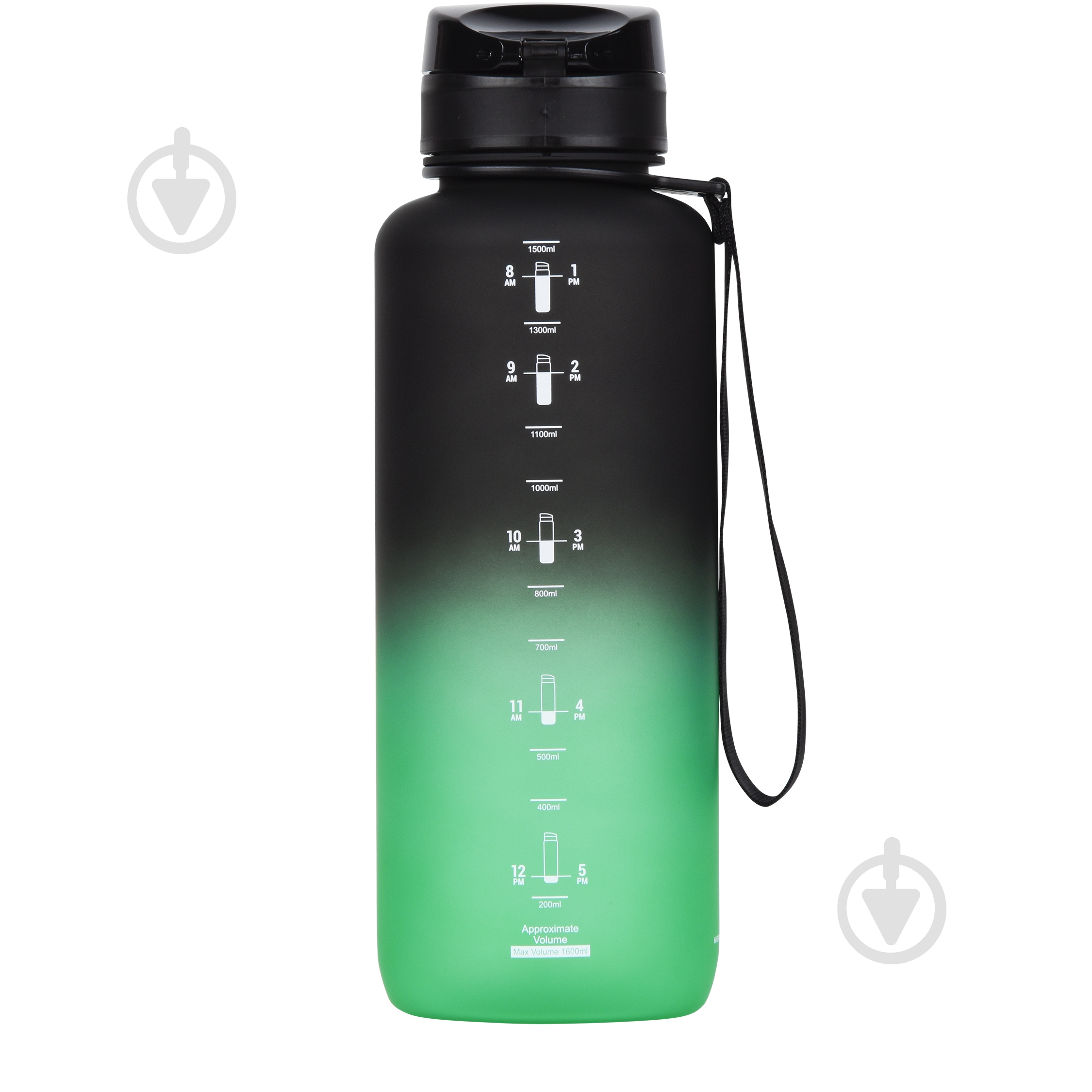 Пляшка для води Uzspace Frosted 3056 1500 мл чорно-зелена - фото 2
