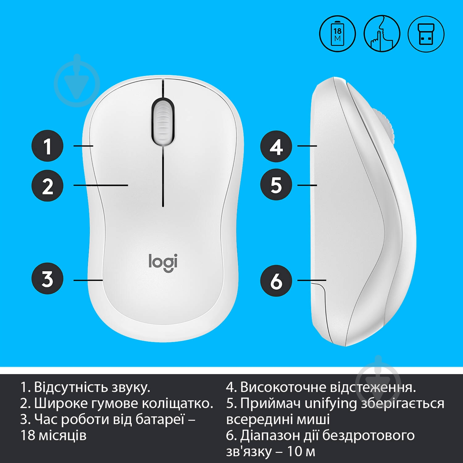 Мышь Logitech Wireless Mouse M220 Silent white (910-006128) - фото 6