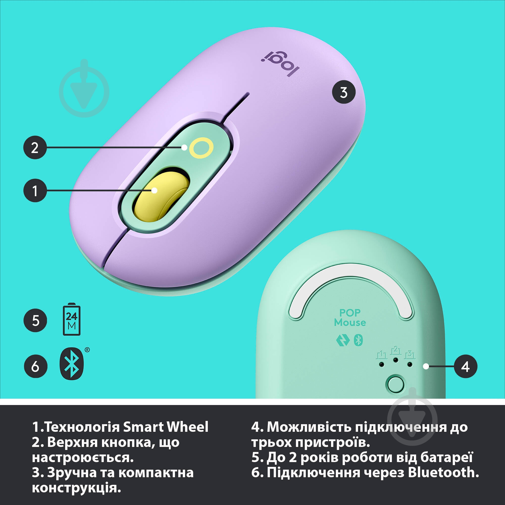 Мышь Logitech POP Mouse with emoji daydream mint (910-006547) - фото 6