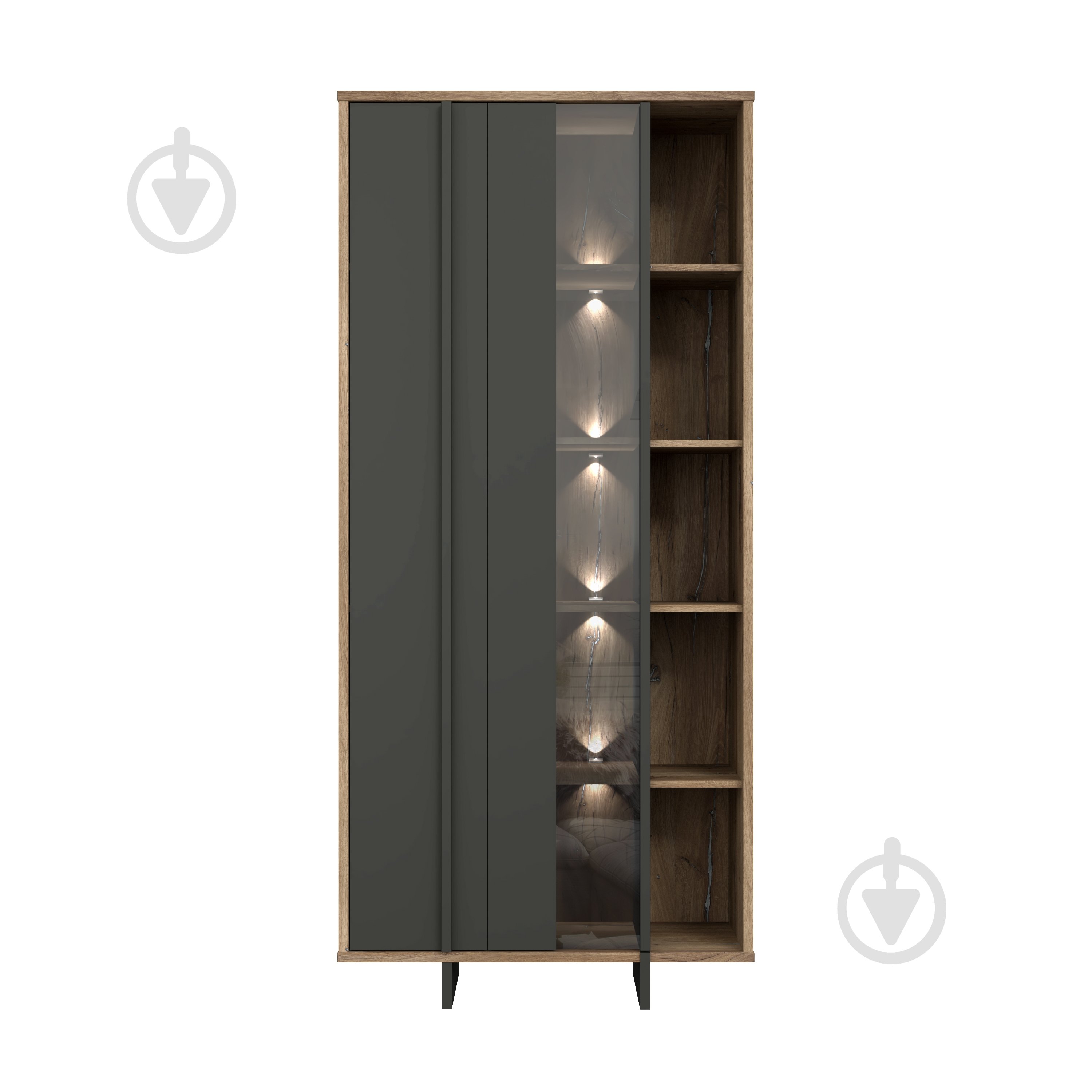 Шафа-вітрина Forte Meble JOKKAZ 1977х896х420 мм чорний / дуб флагстафф / чорний - фото 4 Шафа-вітрина Forte Meble JOKKAZ 1977х896х420 мм чорний / дуб флагстафф / чорний - фото 4