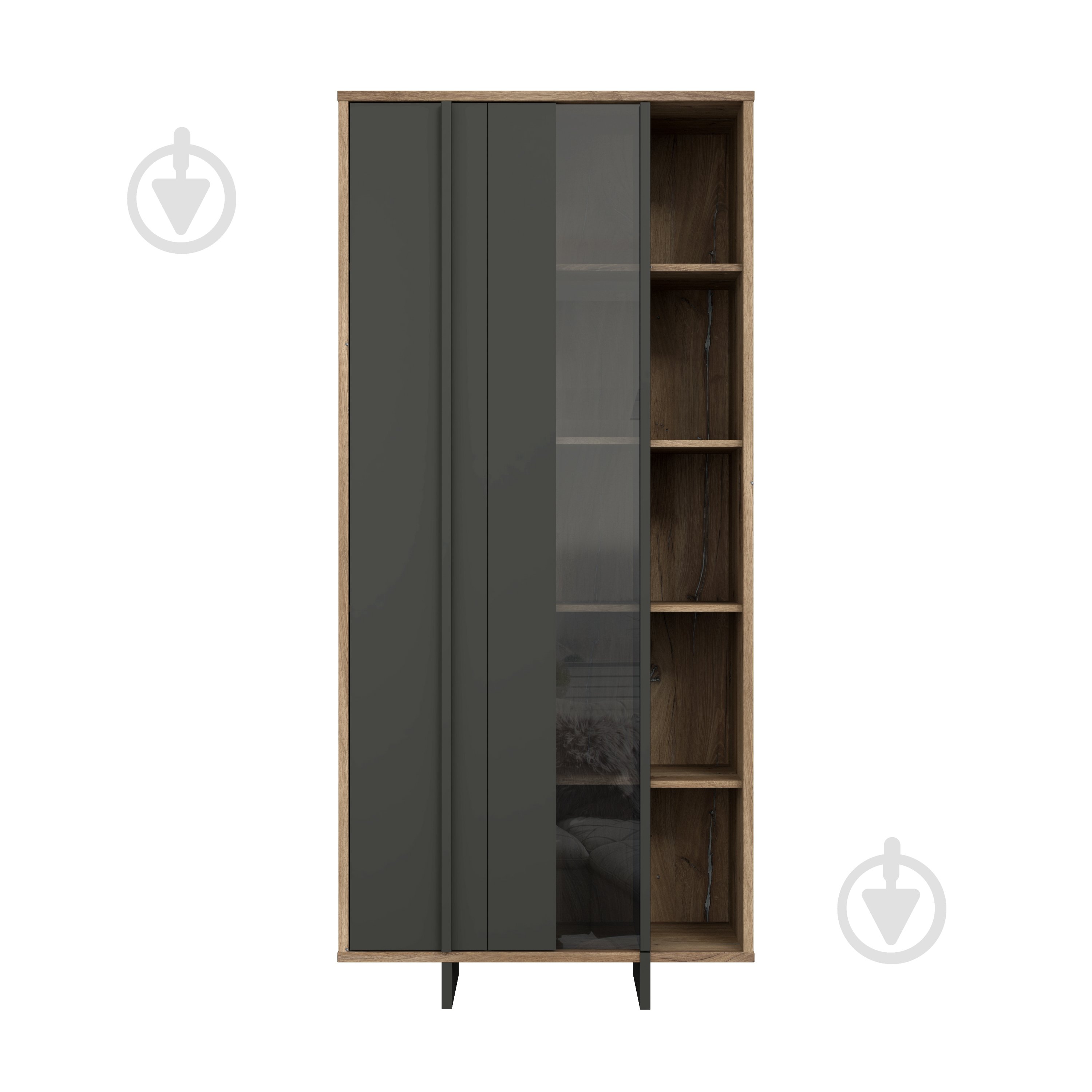 Шафа-вітрина Forte Meble JOKKAZ 1977х896х420 мм чорний / дуб флагстафф / чорний - фото 2 Шафа-вітрина Forte Meble JOKKAZ 1977х896х420 мм чорний / дуб флагстафф / чорний - фото 2