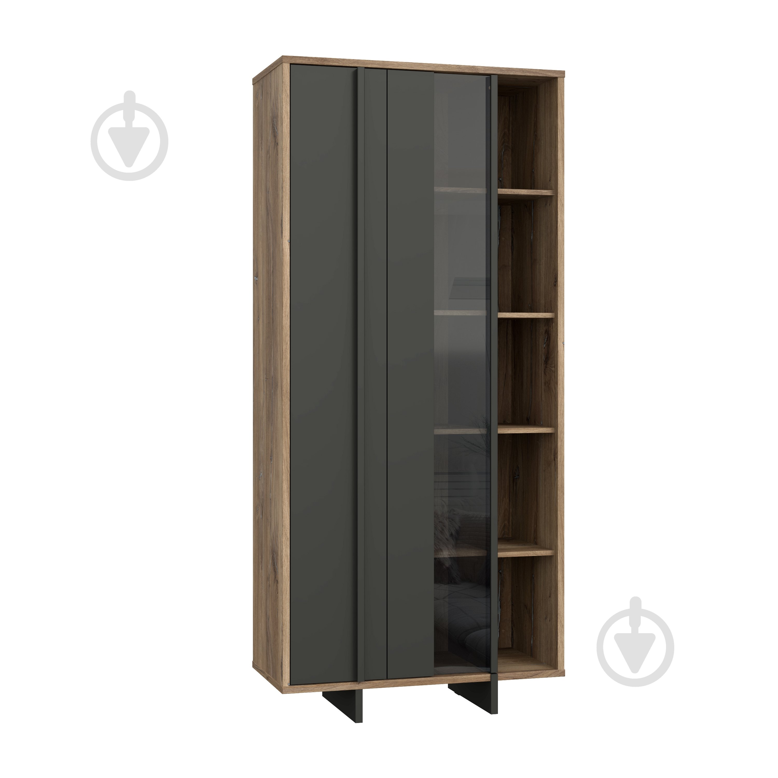 Шафа-вітрина Forte Meble JOKKAZ 1977х896х420 мм чорний / дуб флагстафф / чорний - фото 1 Шафа-вітрина Forte Meble JOKKAZ 1977х896х420 мм чорний / дуб флагстафф / чорний - фото 1