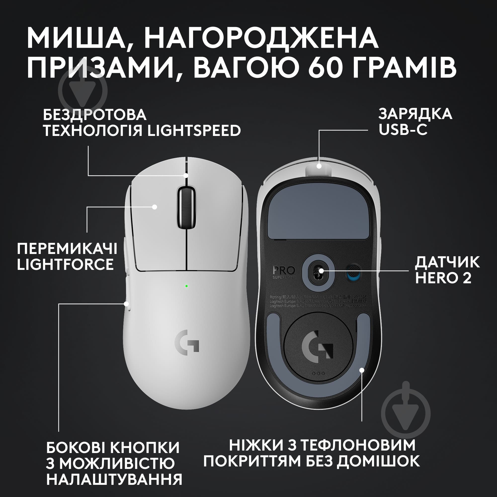 Мышь Logitech G Pro X Superlight 2 Lightspeed white (910-006638) - фото 5