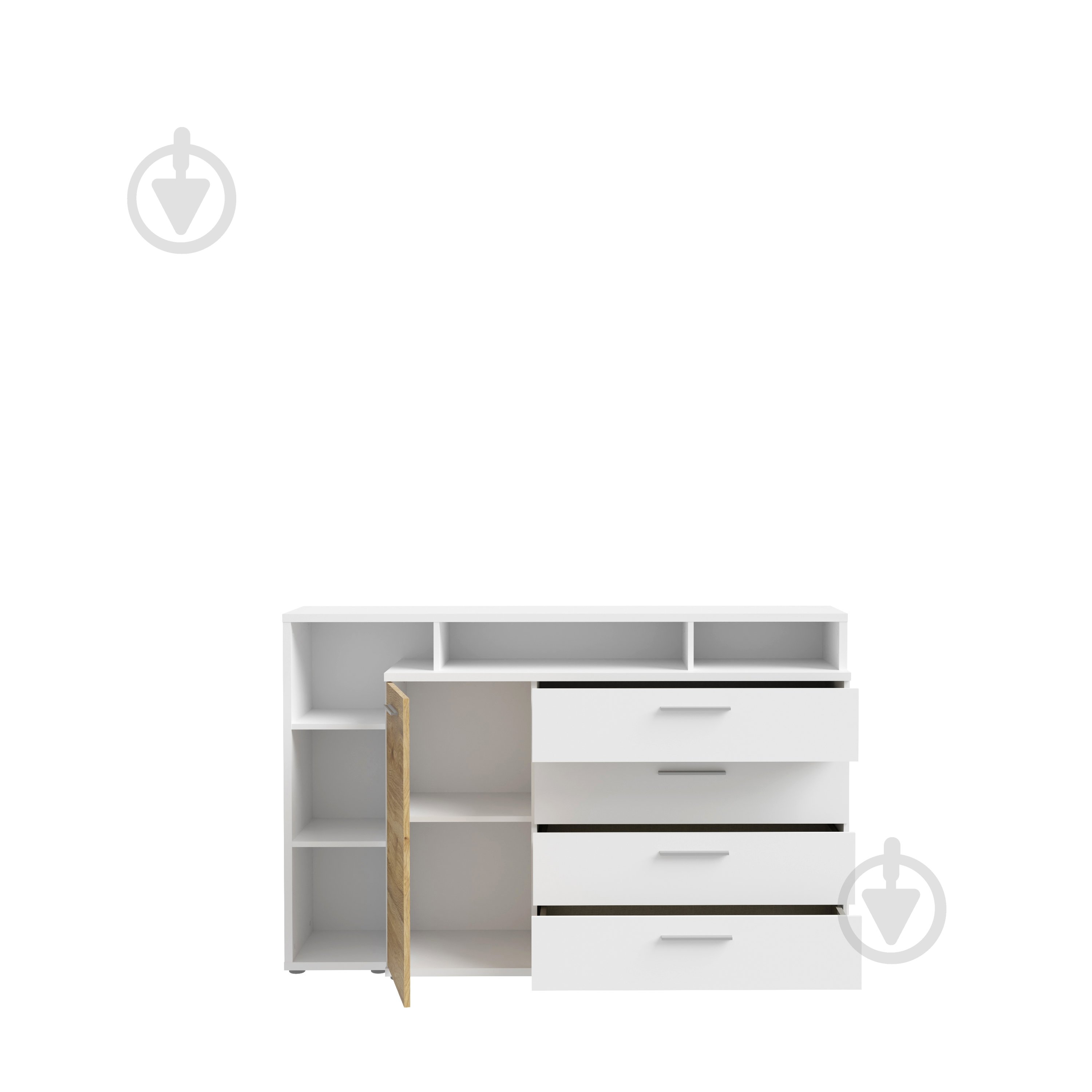 Комод Forte Meble Mayacus 1d3s 1531x985x413 мм білий/білий/дуб маувелла - фото 4 Комод Forte Meble Mayacus 1d3s 1531x985x413 мм білий/білий/дуб маувелла - фото 4