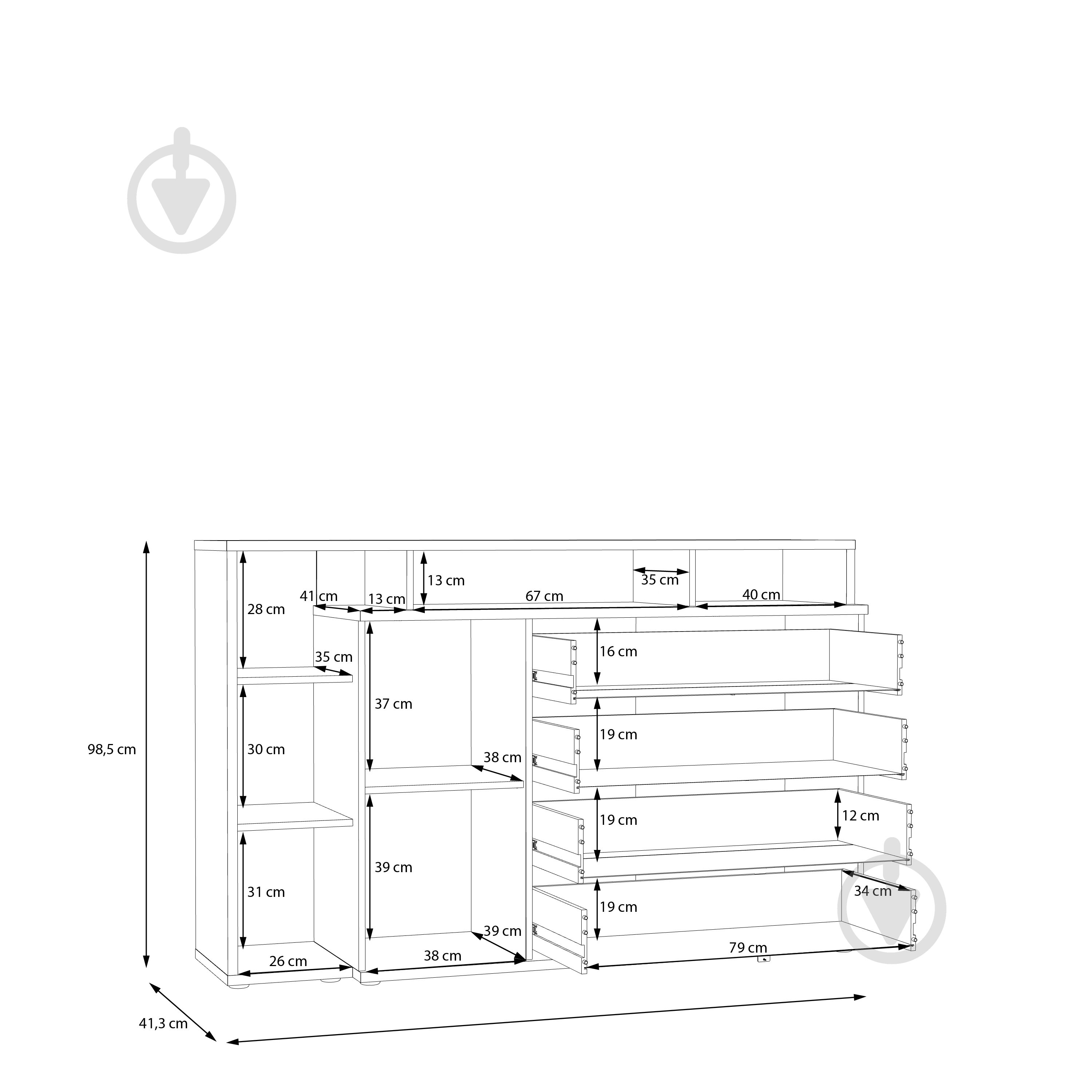 Комод Forte Meble Mayacus 1d3s 1531x985x413 мм білий/білий/дуб маувелла - фото 5 Комод Forte Meble Mayacus 1d3s 1531x985x413 мм білий/білий/дуб маувелла - фото 5