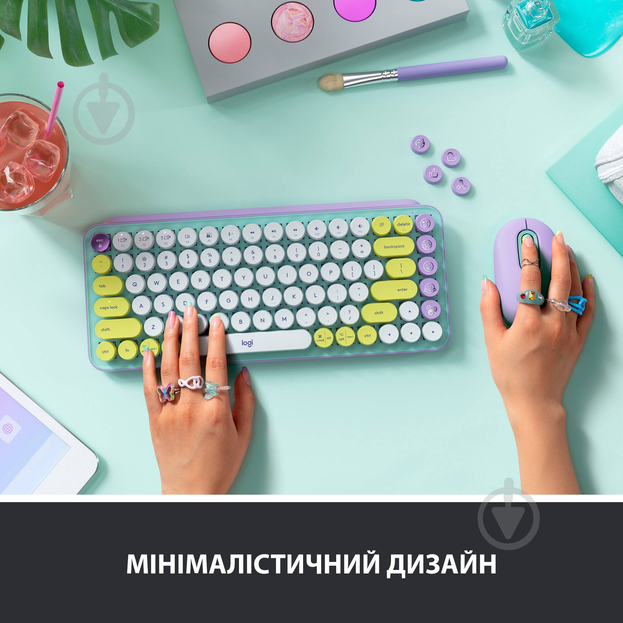 Клавиатура Logitech POP Keys Wireless Mechanical Keyboard With Emoji Keys daydream mint (920-010717) - фото 5
