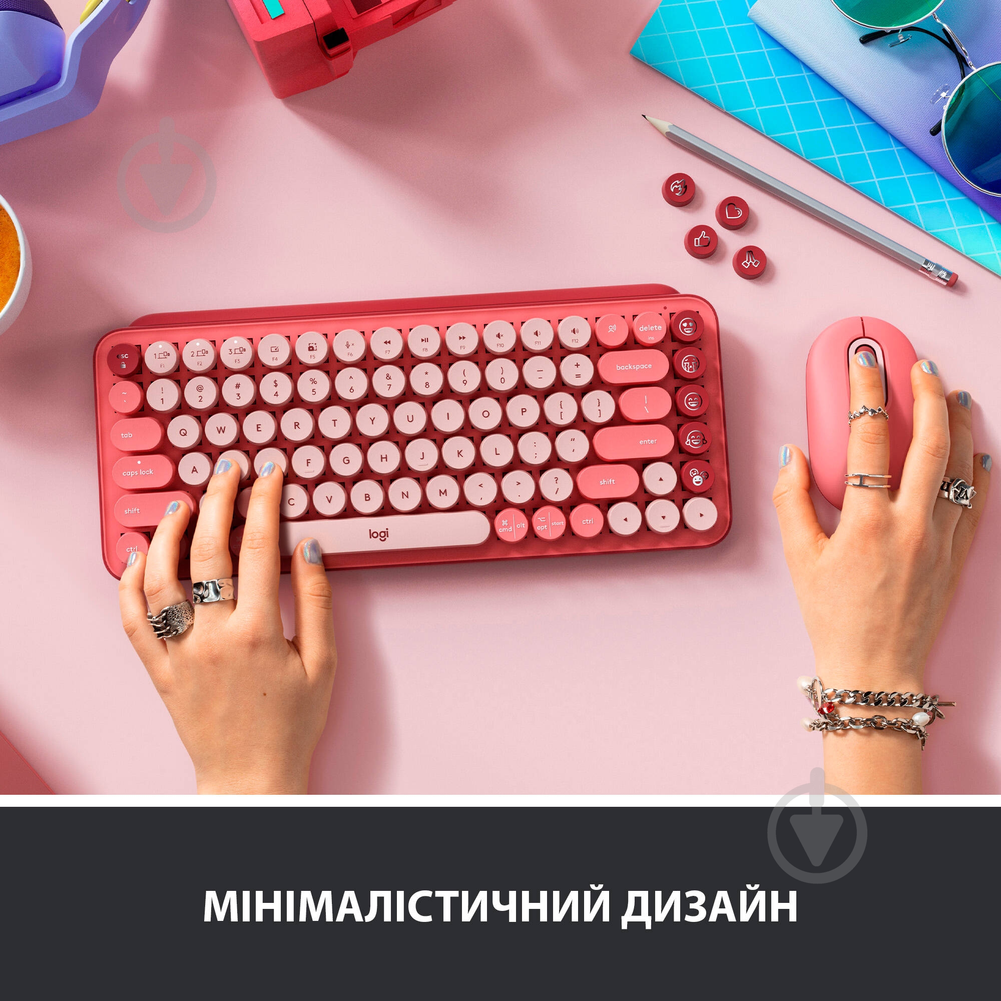 Клавіатура Logitech POP Keys Wireless Mechanical Keyboard With Emoji Keys heartbreaker rose (920-010718) - фото 5
