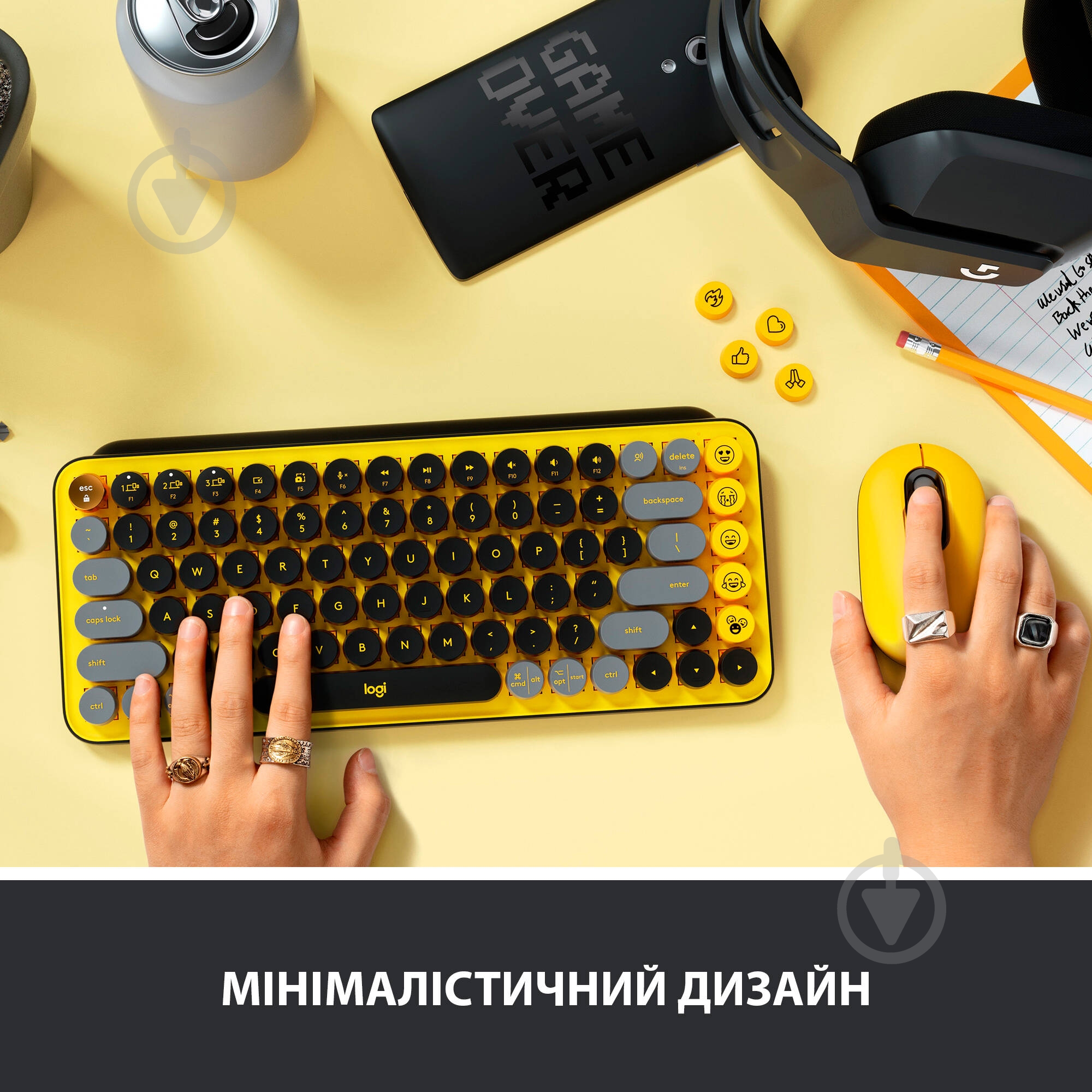 Клавиатура Logitech POP Keys Wireless Mechanical Keyboard With Emoji Keys blast yellow (920-010716) - фото 5