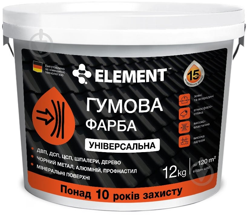 Фарба гумова Element універсальна RAL 9004 мат чорний 12 кг - фото 1
