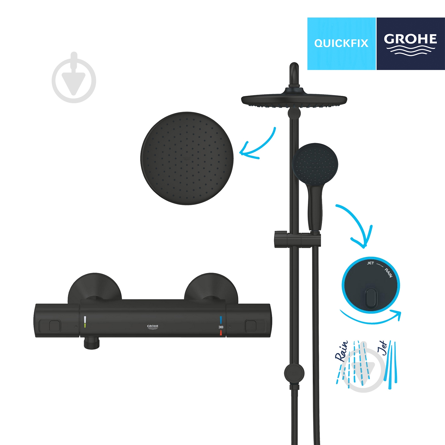 Смеситель для душа Grohe QuickFix Start Black UA303908T2 - фото 8
