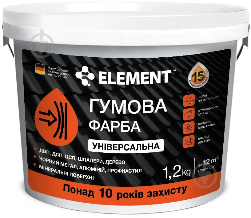 Фарба гумова Element універсальна мат білий 1,2 кг - фото 1 Фарба гумова Element універсальна мат білий 1,2 кг - фото 1