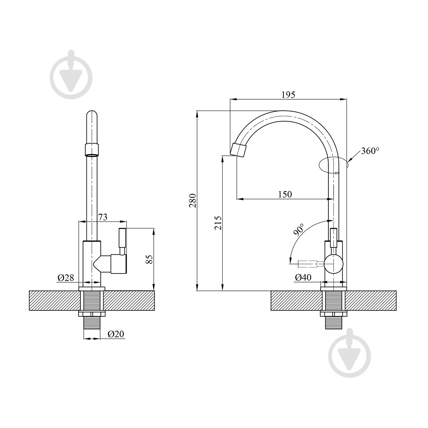 Кран Kroner на одну воду Kroner KRP Edelstahl Klassisch - SCH098 - фото 2