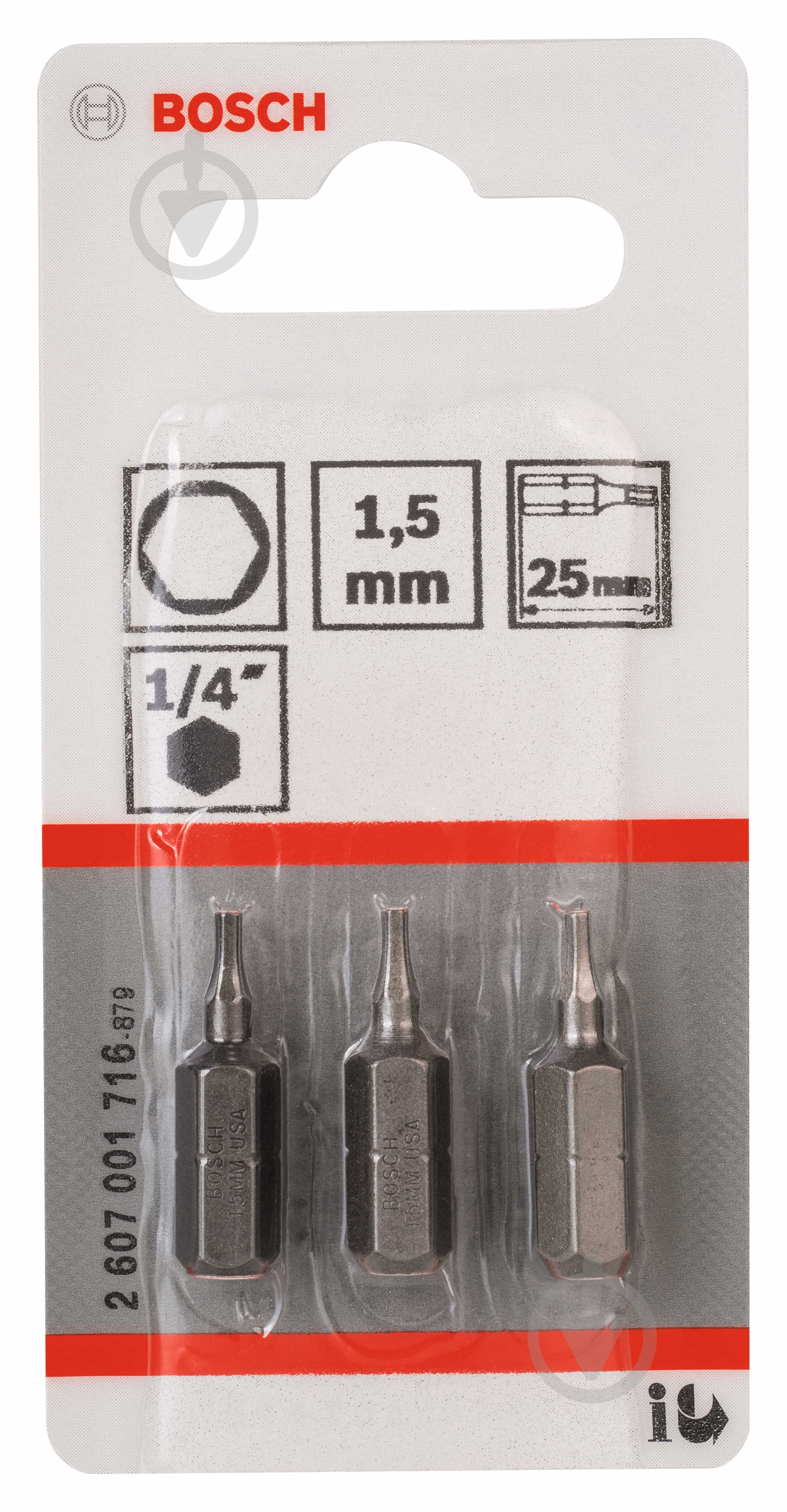 Набір біт Bosch Extra Hard 25 мм HEX 1.5 3 шт. 2607001716 - фото 2 Набір біт Bosch Extra Hard 25 мм HEX 1.5 3 шт. 2607001716 - фото 2