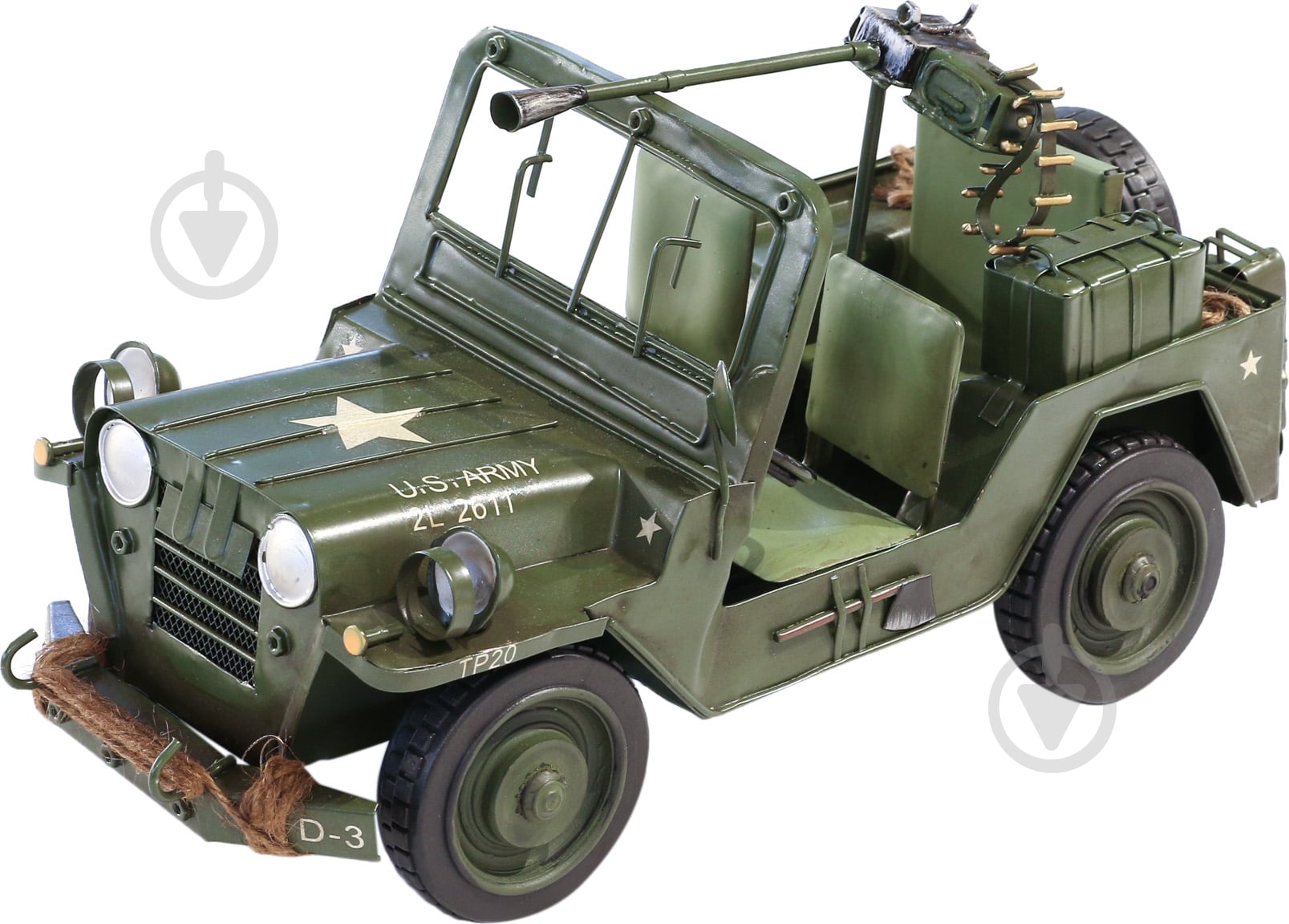 Модель ретро автомобиля военный Jeep CJ110467 зеленый - фото 1