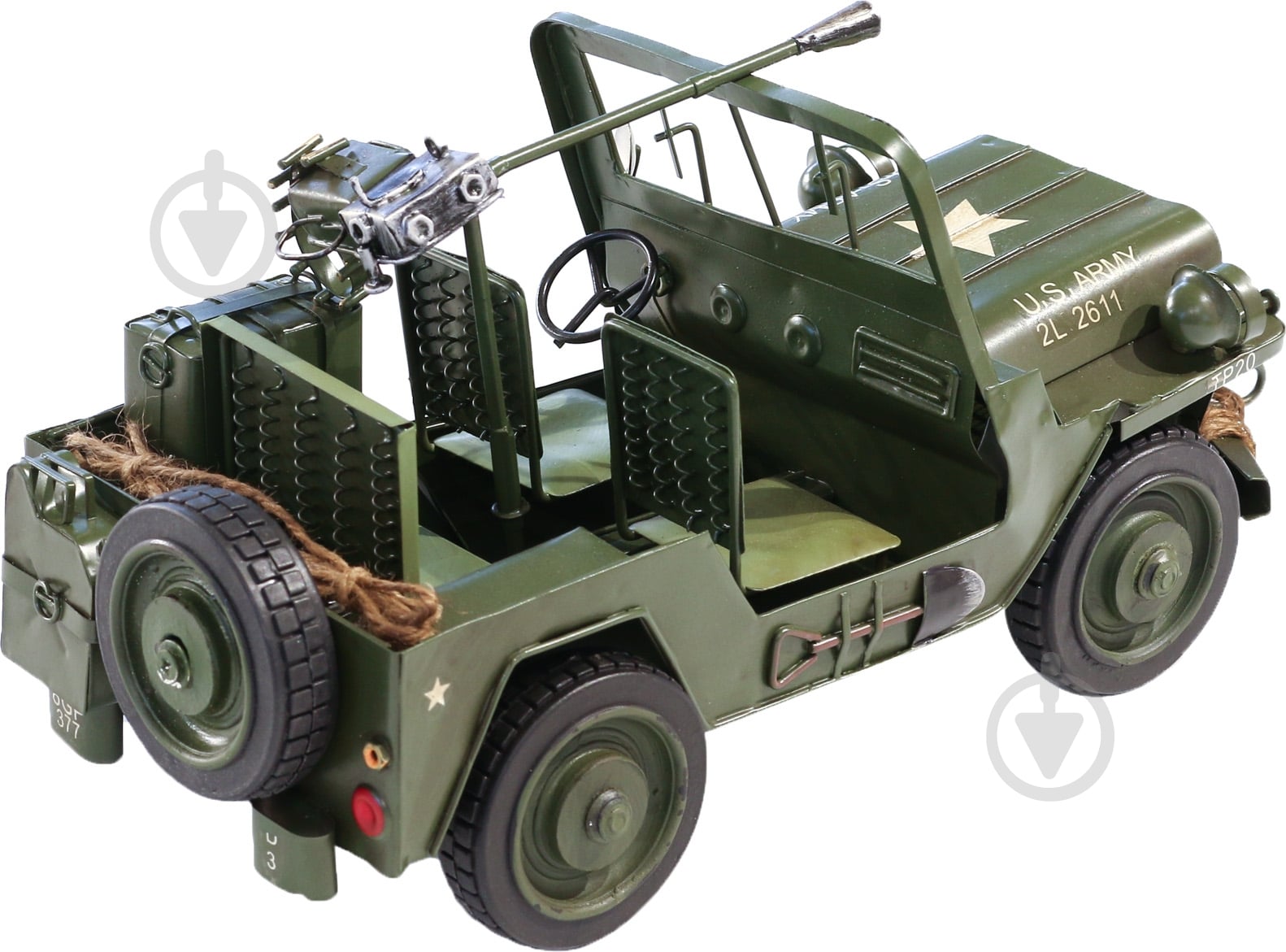 Модель ретро автомобиля военный Jeep CJ110467 зеленый - фото 2