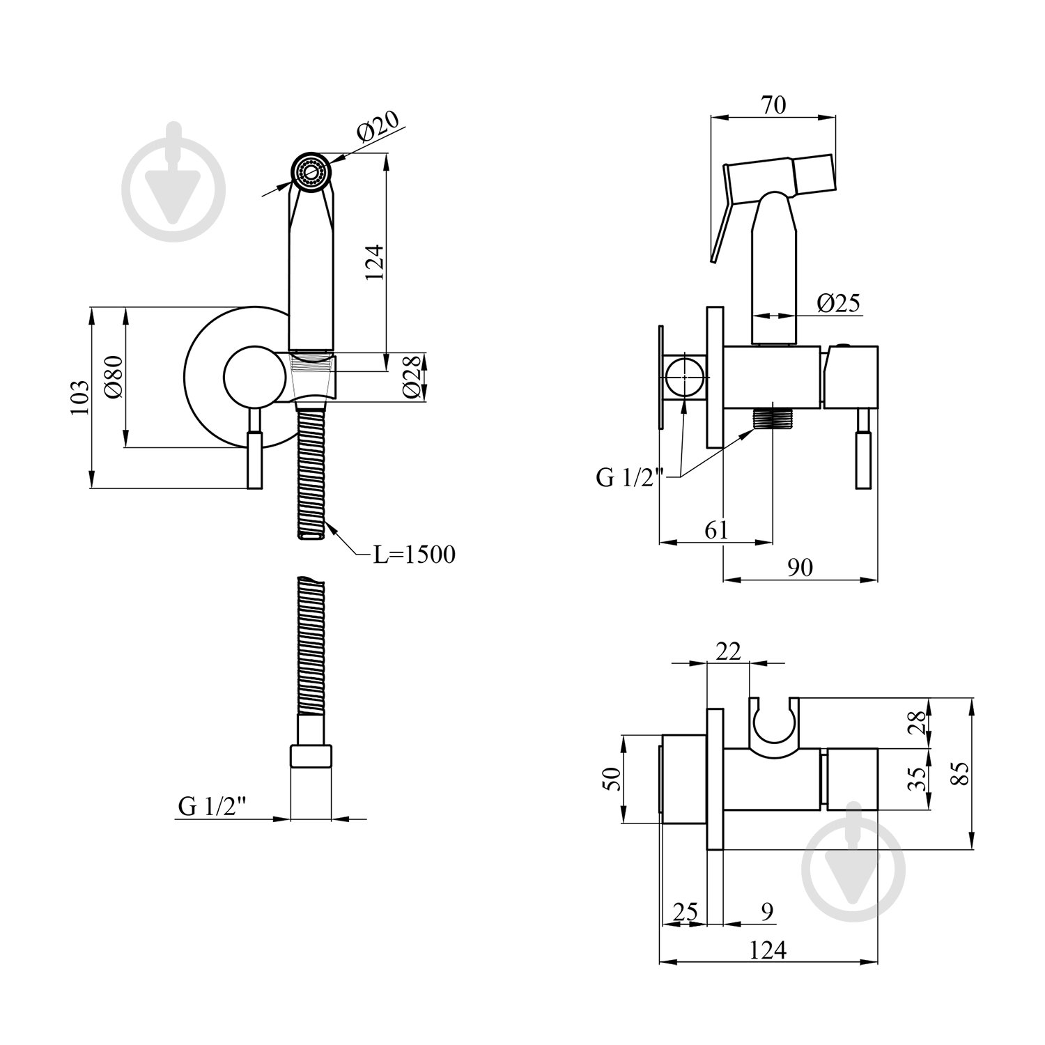 Набір для гігієнічного душу Kroner скрытого монтажа зі змішувачем KRP Edelstahl Klassisch - ESG05 - фото 2 Набір для гігієнічного душу Kroner скрытого монтажа зі змішувачем KRP Edelstahl Klassisch - ESG05 - фото 2