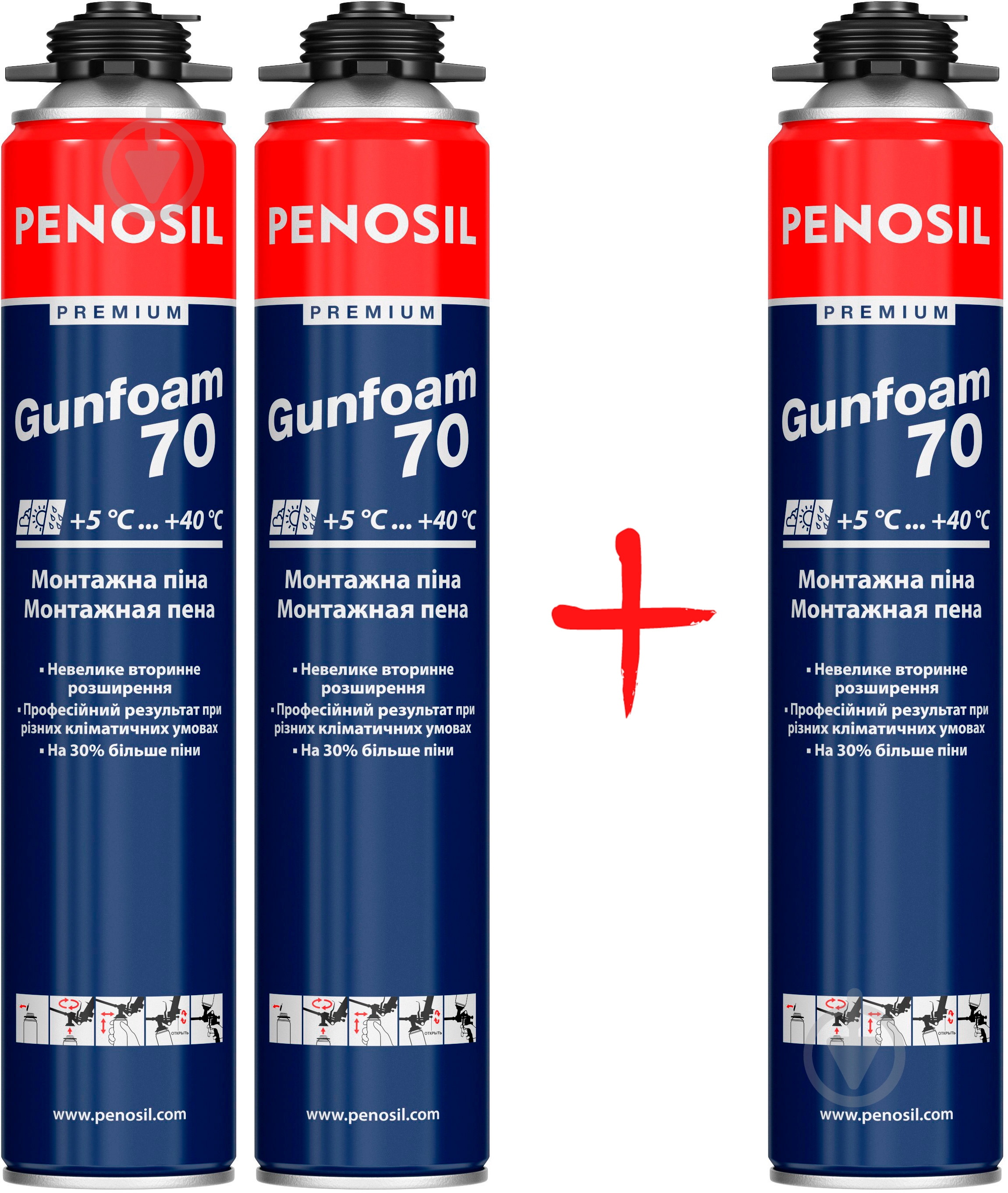 Піна монтажна PENOSIL sumer PRO 70, 2+1 885 мл - фото 1