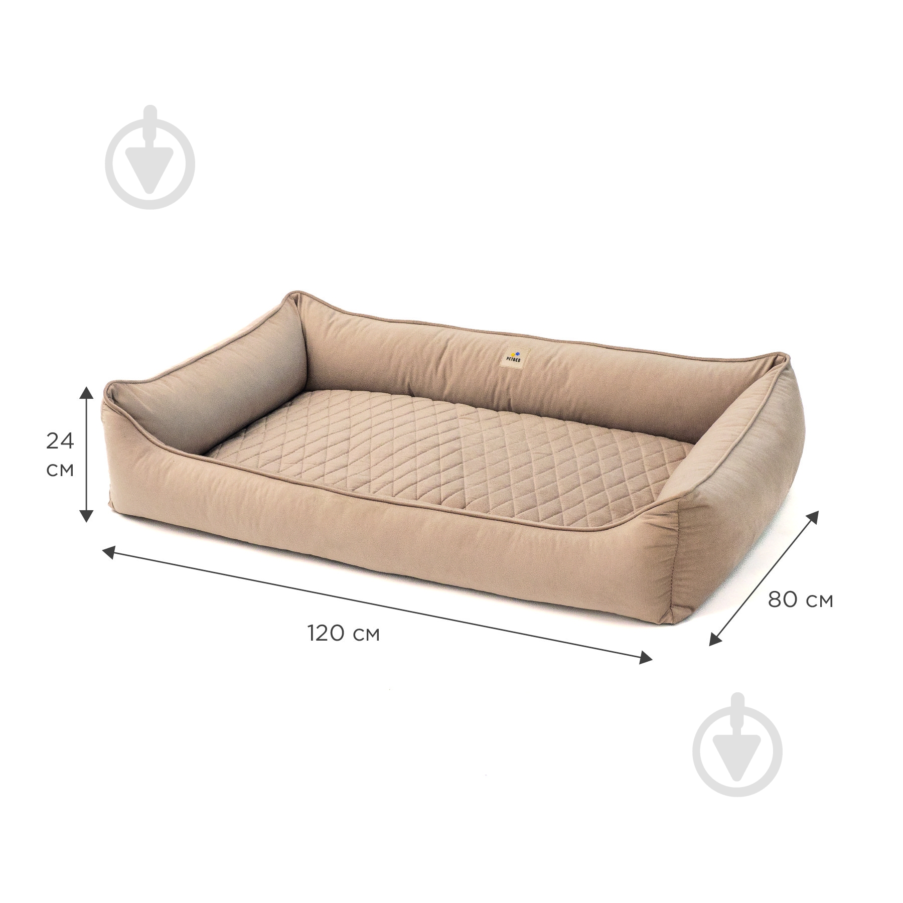 Лежак PETBED Лакі 3XL 120х80 см h-24 см велюр бежевий - фото 2 Лежак PETBED Лакі 3XL 120х80 см h-24 см велюр бежевий - фото 2