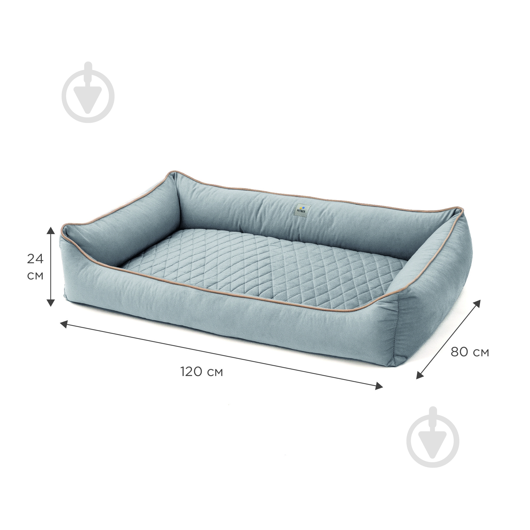 Лежак PETBED Лакки 3XL 120х80 см h-24 см велюр серый/кант бежевый - фото 2 Лежак PETBED Лакки 3XL 120х80 см h-24 см велюр серый/кант бежевый - фото 2