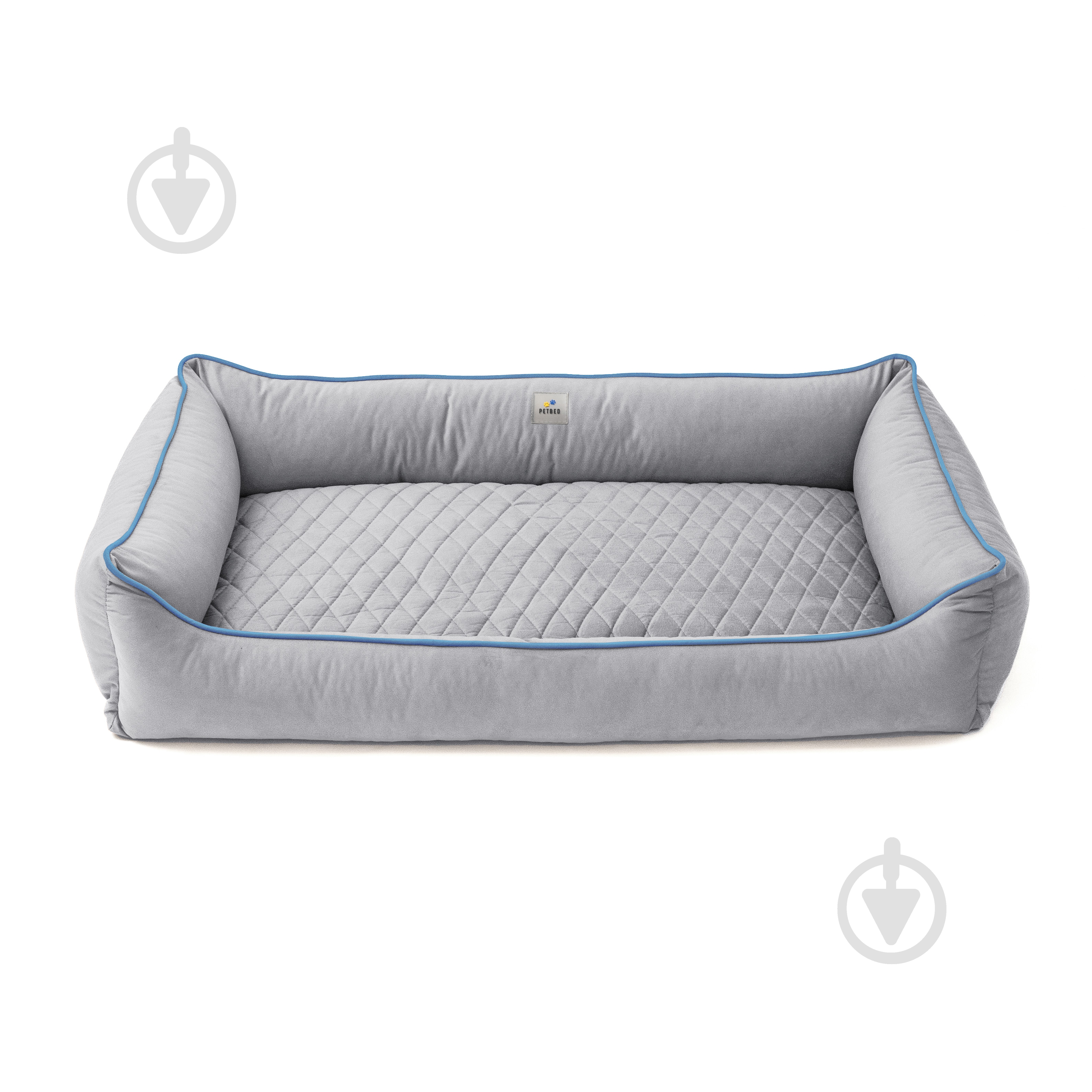 Лежак PETBED Лакки 3XL 120х80 см h-24 см велюр серый/кант голубой - фото 3 Лежак PETBED Лакки 3XL 120х80 см h-24 см велюр серый/кант голубой - фото 3