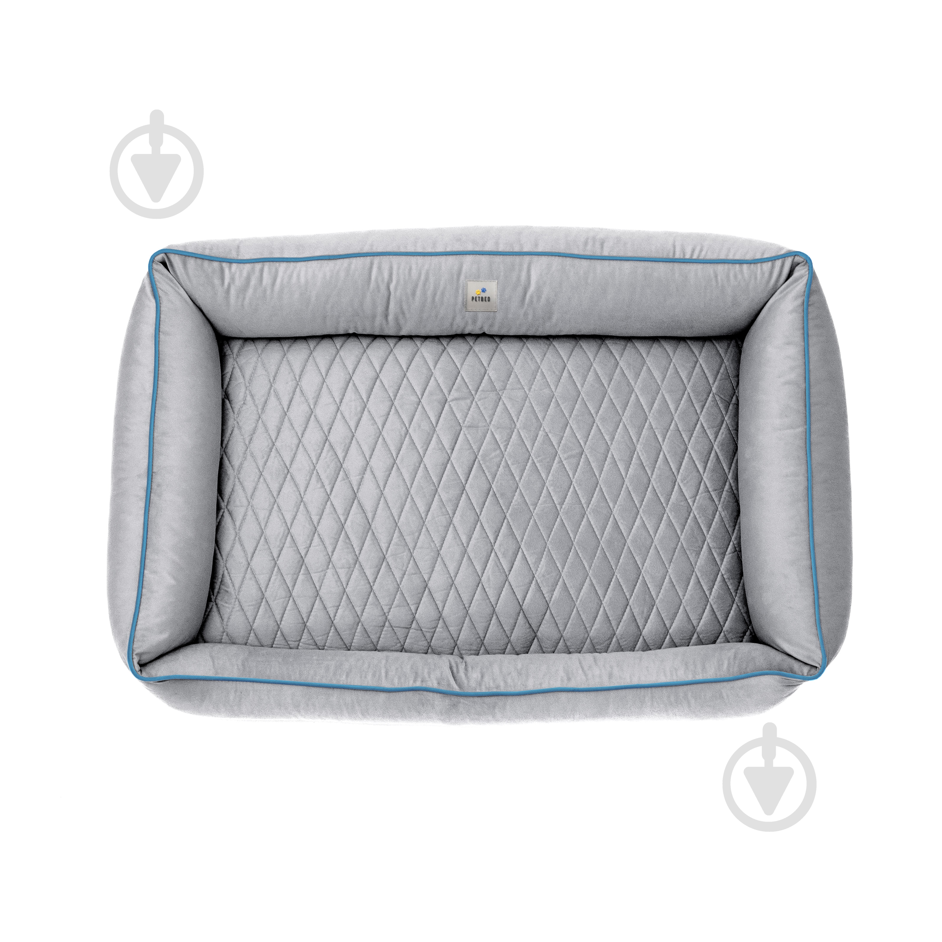 Лежак PETBED Лакки 3XL 120х80 см h-24 см велюр серый/кант голубой - фото 4 Лежак PETBED Лакки 3XL 120х80 см h-24 см велюр серый/кант голубой - фото 4