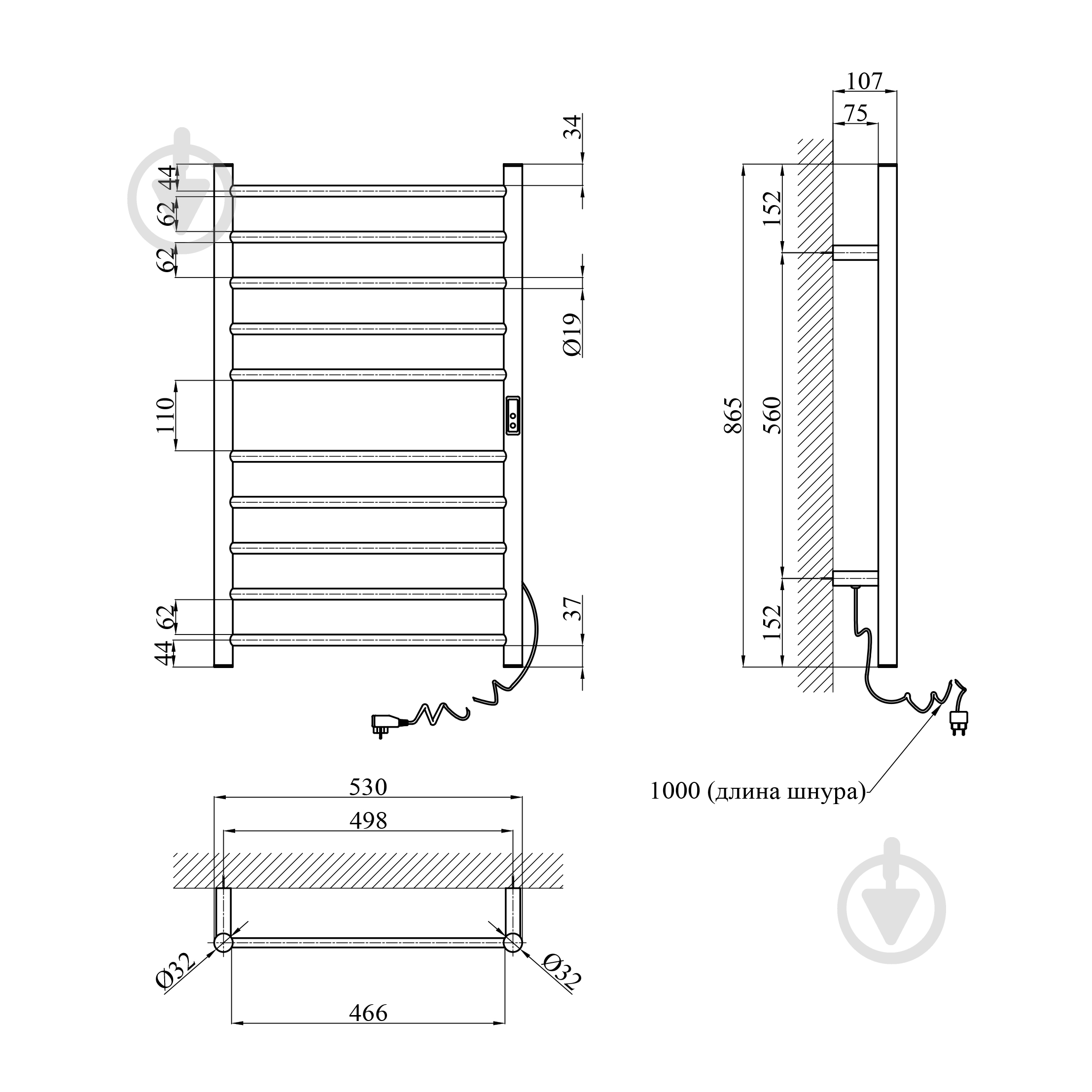 Полотенцесушитель электрический Kroner KRP Hitze-Stets WEI8753-10T - фото 2