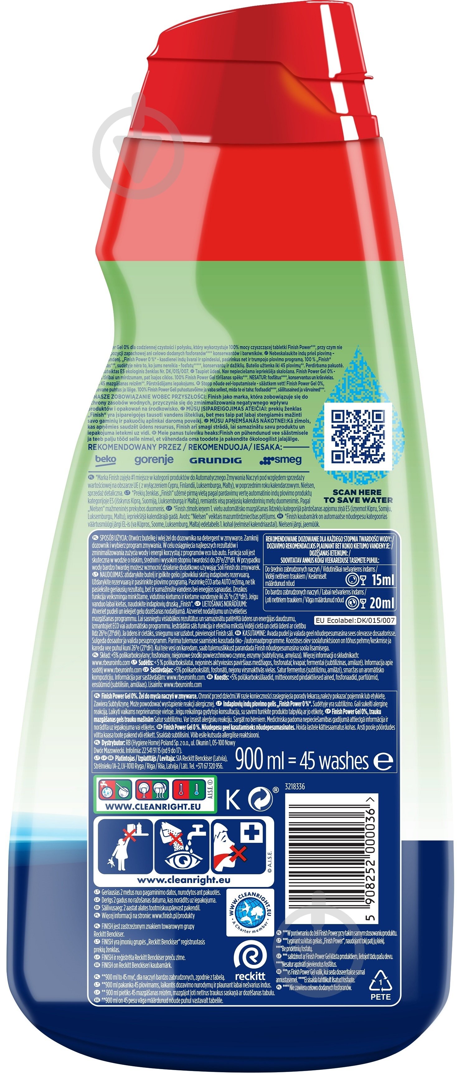 Засіб для посудомийних машин Finish All in 1 Power Gel 0% 0,9 л - фото 2