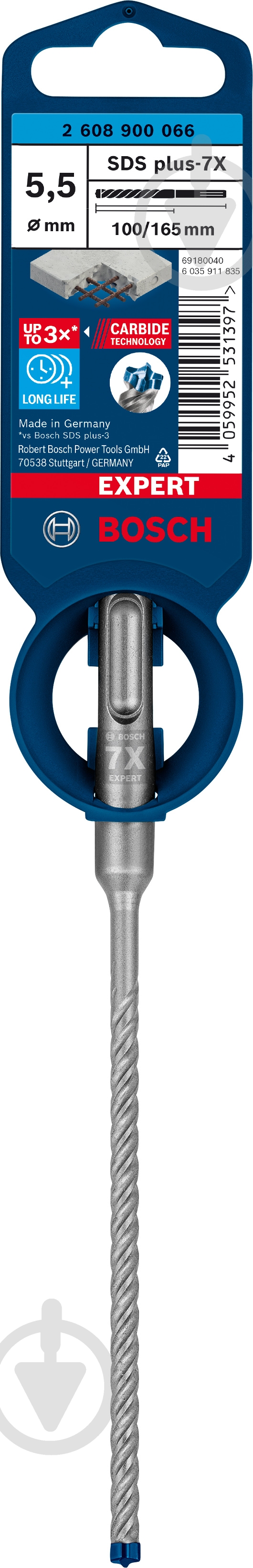 Бур Bosch SDS-plus 5,5x165 мм 1 шт. 2608900066 - фото 3 Бур Bosch SDS-plus 5,5x165 мм 1 шт. 2608900066 - фото 3