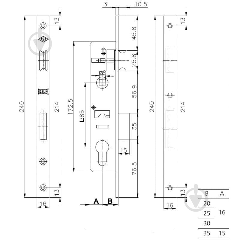 Дверной замок входной Kale 153Р В:35 мм - фото 2 Дверной замок входной Kale 153Р В:35 мм - фото 2