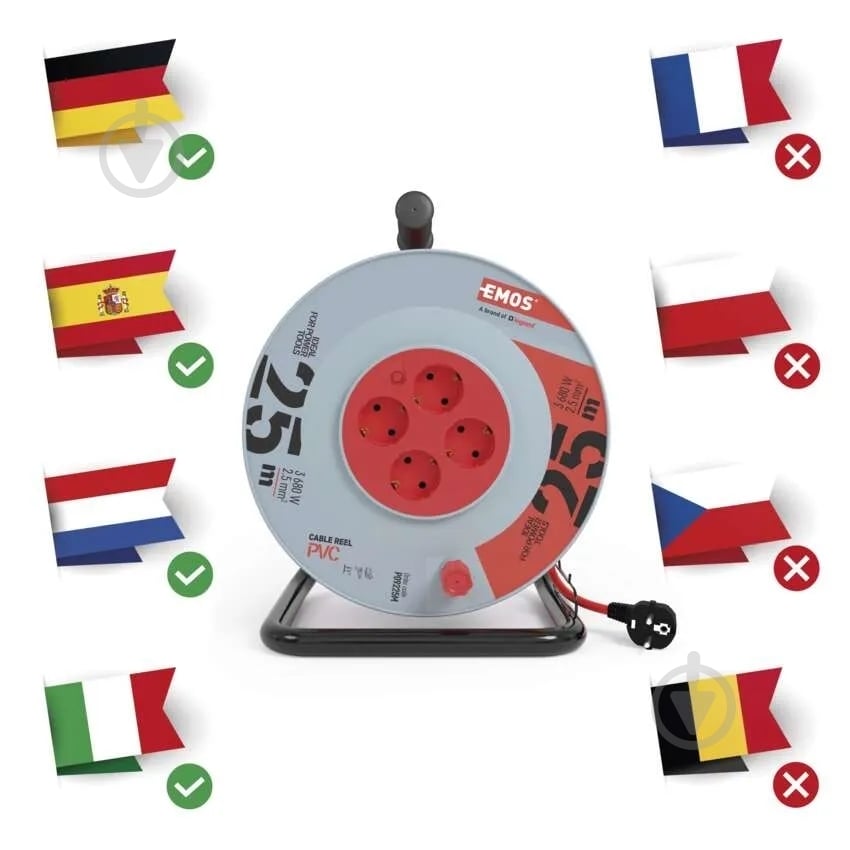 Подовжувач на котушці Emos із заземленням 4 гн. синій 25 м P09225M - фото 3 Подовжувач на котушці Emos із заземленням 4 гн. синій 25 м P09225M - фото 3