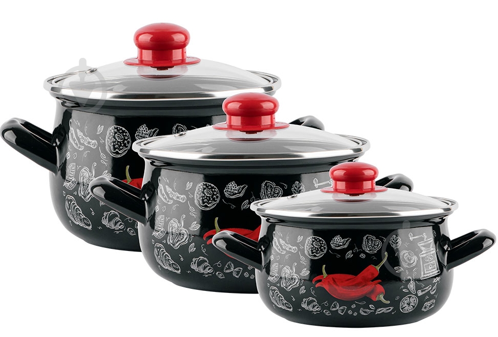 Набор кастрюль Gusto Перчинка 2,1 л/3,1 л/4 л (GT-T-3-P) - фото 1 Набор кастрюль Gusto Перчинка 2,1 л/3,1 л/4 л (GT-T-3-P) - фото 1