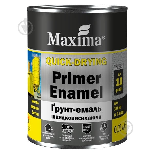 Грунт-эмаль Maxima быстросохнущая графит глянец 0,75 кг - фото 1