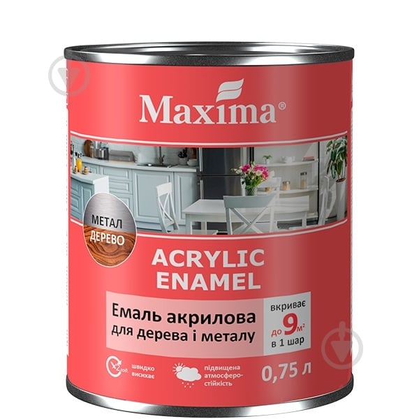 Эмаль Maxima акриловая для дерева и металла белая шелковистый мат 0,75 л - фото 1