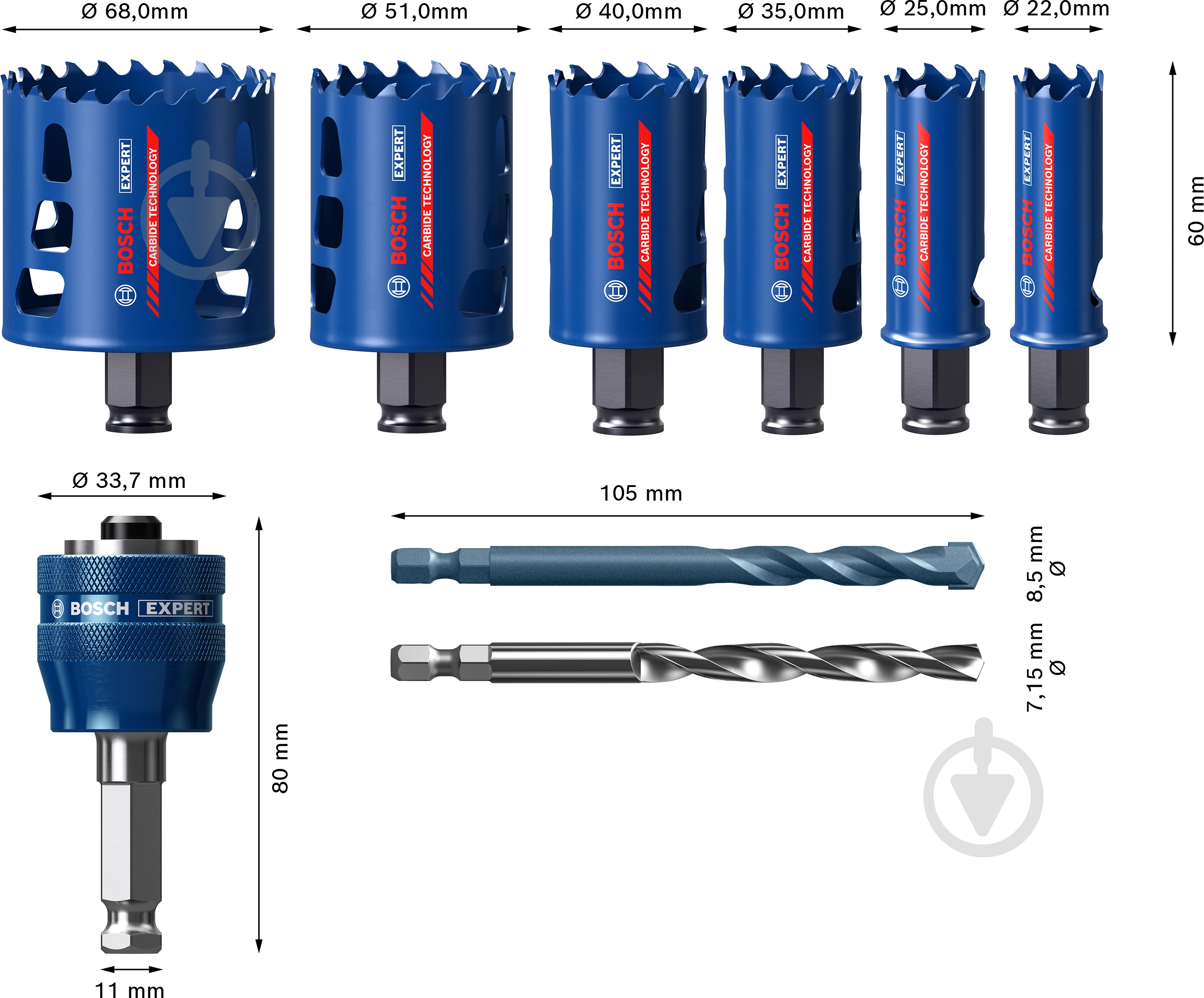 Набор коронок Bosch Tough Material 9pc Set 2608900446 - фото 2