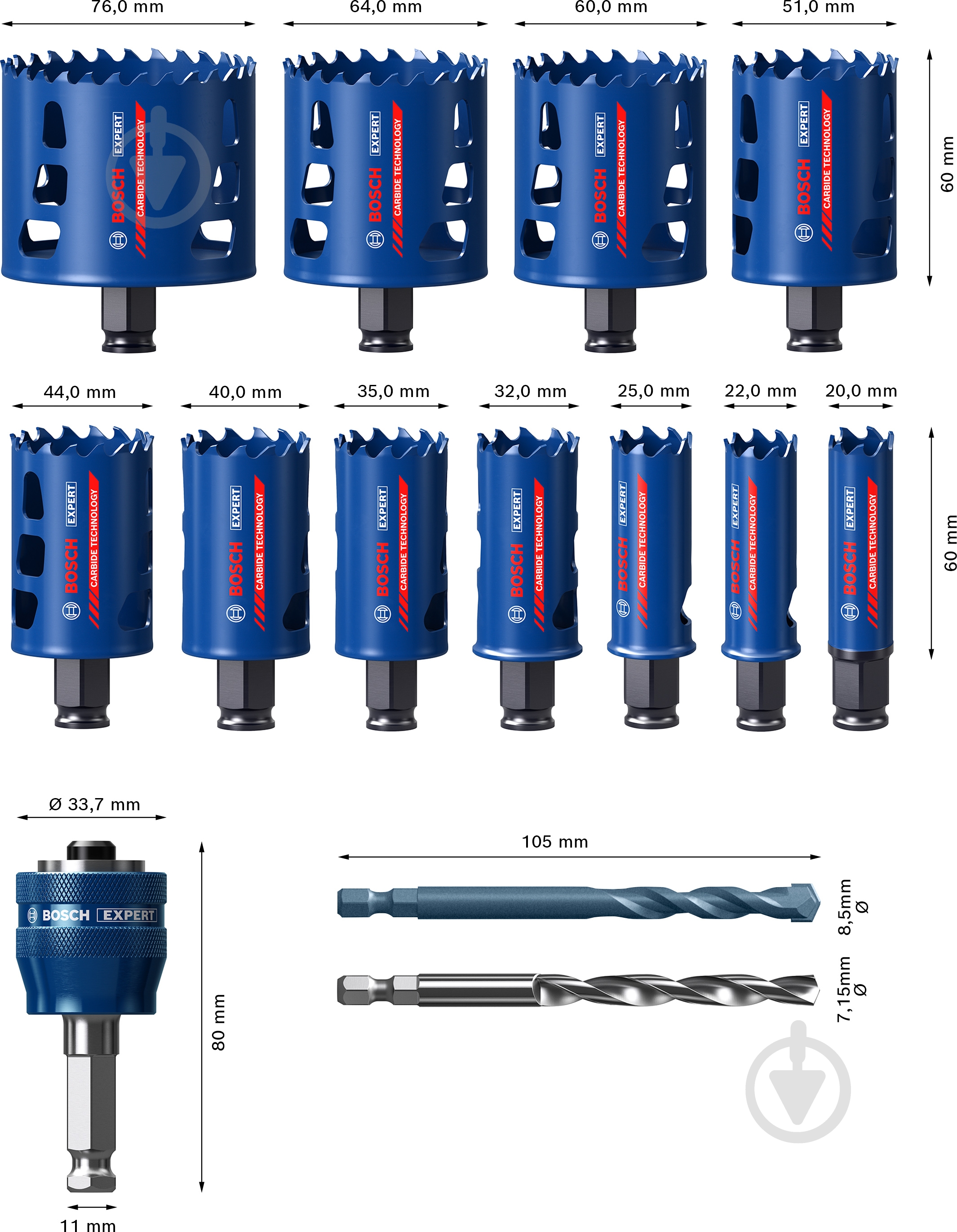 Набор коронок Bosch Tough Material 14pc Set 2608900447 - фото 2