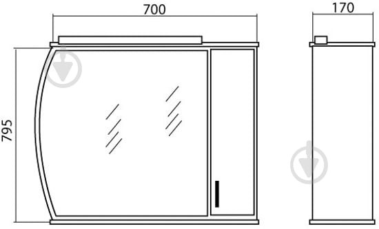 Зеркало со шкафчиком Aqua Rodos Decor 70 шкафчик справа - фото 6