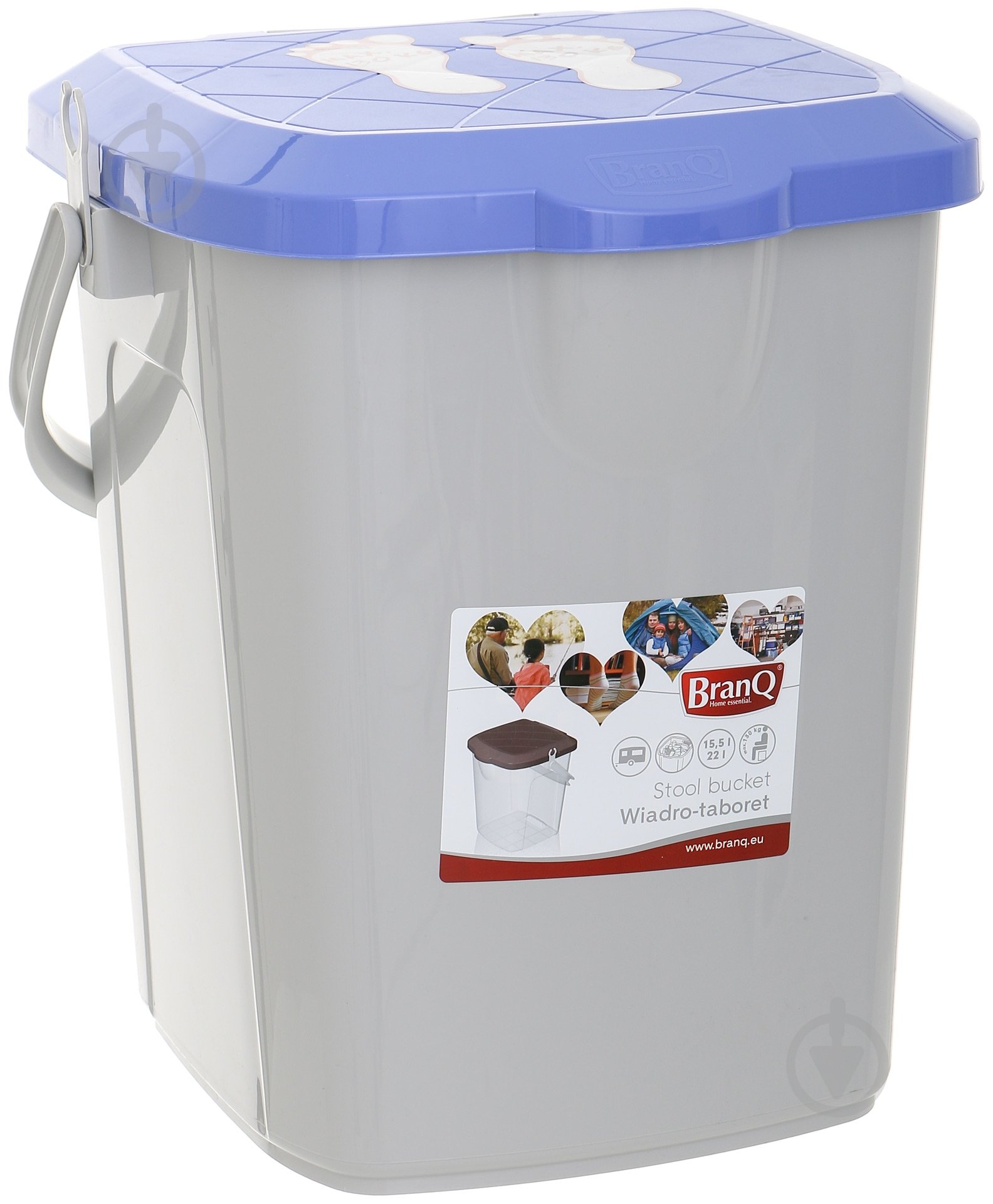 Ведро-табурет BranQ 22 л серый с голубым - фото 1