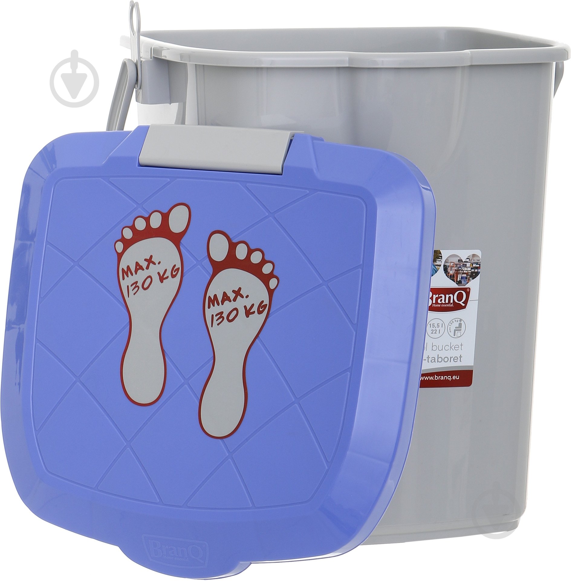 Ведро-табурет BranQ 22 л серый с голубым - фото 3