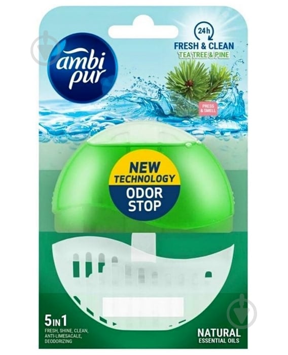 Туалетний блок гелевий Ambi Pur Odor Stop 5в1 Чайне дерево і пихта, 55 мл 816232 - фото 1