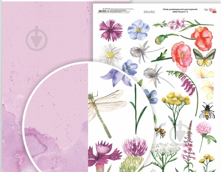 Бумага для дизайна двухсторонний Wild Flowers 8 A4 21х29,7 см 200 г/м² Rosa Talent - фото 1