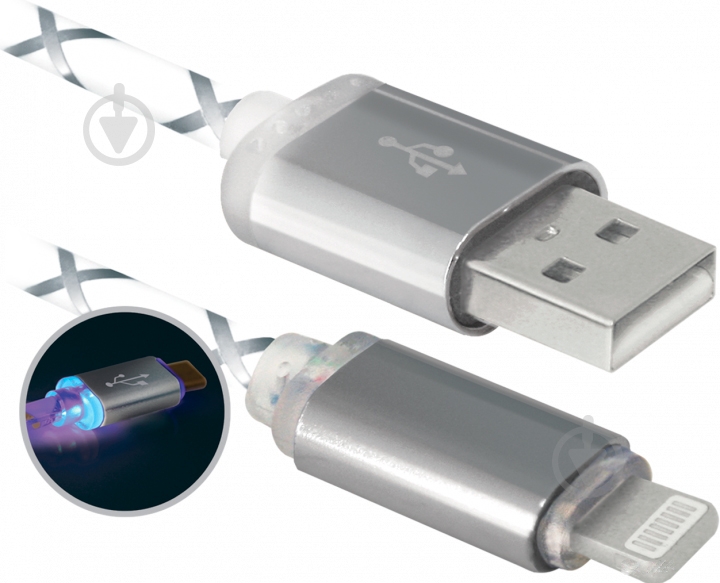 Кабель Defender Lightning – USB 1 м серый ACH03-03LT (87550) - фото 2