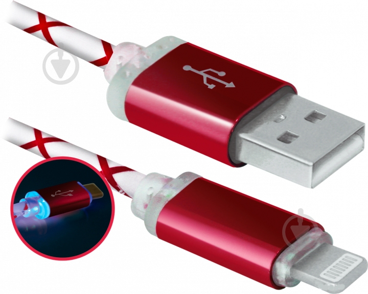 Кабель Defender Lightning – USB 1 м красный ACH03-03LT (87552) - фото 3