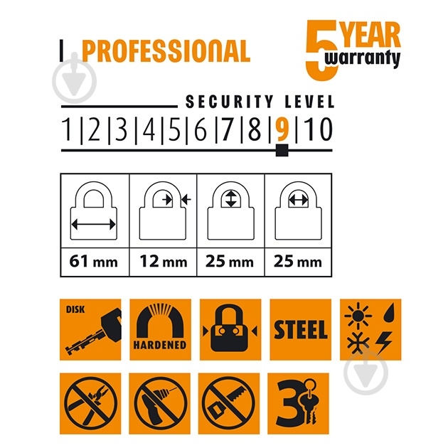 Замок навесной Horst HR-SP1-60D открытый (амбарный) - фото 5