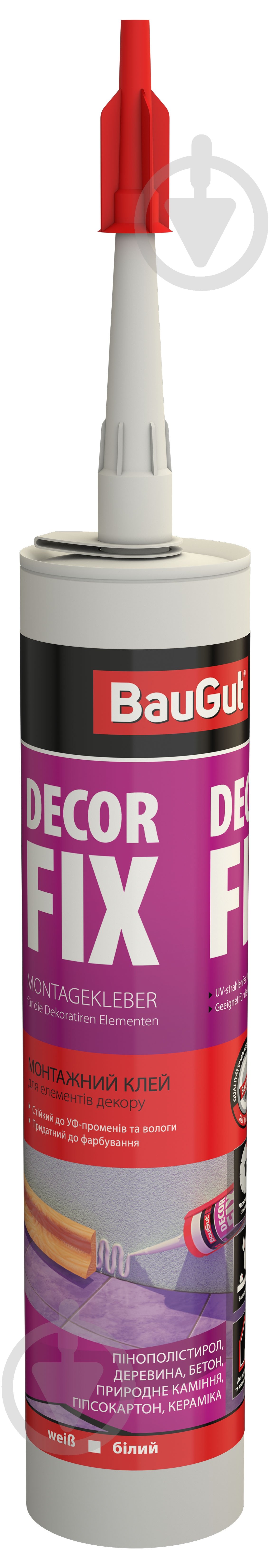 Клей монтажний BauGut Decor Fix для елементів декору білий 310 мл - фото 1