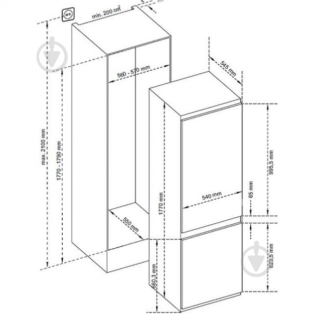 Встраиваемый холодильник Sharp SJ-B2237M01X-UA - фото 3