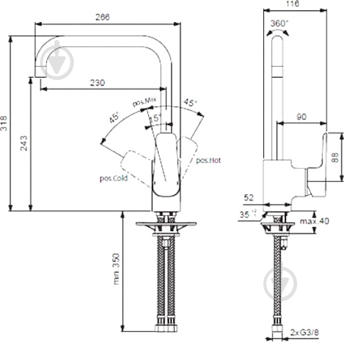 Смеситель для кухни Ideal Standard Ceraplan-3 B0725AA - фото 4