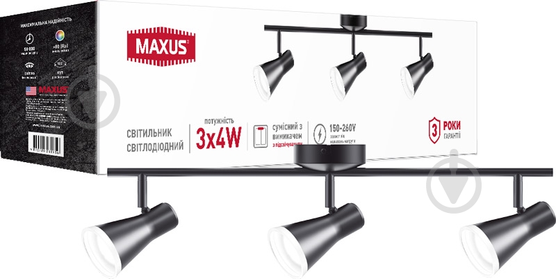 Спот Maxus Spot Light MSL-02C 3x4 Вт черный - фото 2